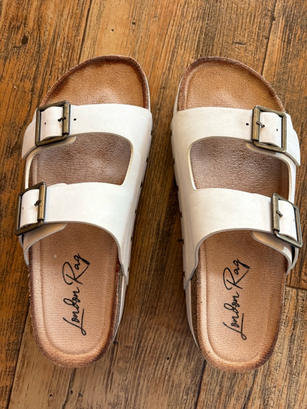 Landen Ray Double-Buckle White Platform Slide Sandals